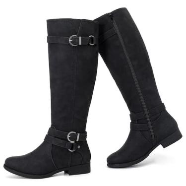 Imagem de Botas de cano alto Ruiee femininas elegantes com bico redondo preto PU