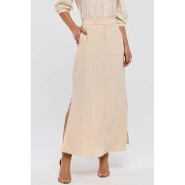 Imagem de Saia Midi PKS Com Fenda Lateral Bege, M