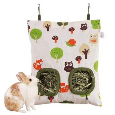 Imagem de Multi design (coruja, morango, dinossauro) duplo e três furos grande - capacidade para pendurar coelho feno saco de armazenamento de feno de coelhos cobaias chinchila pequeno animal (coruja da