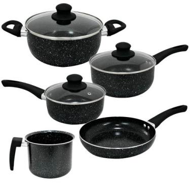 Imagem de Jogo de Panelas de Indução Antiaderente Cerâmica Berlim Preta 5 peças 