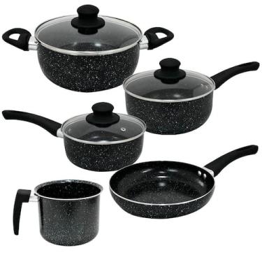 Imagem de Jogo de Panelas de Indução Antiaderente Cerâmica Berlim Preta 5 peças 