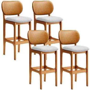 Imagem de Kit 4 Banquetas Alta Betta Imbuia Whisky Linho Cinza - LYAM DECOR