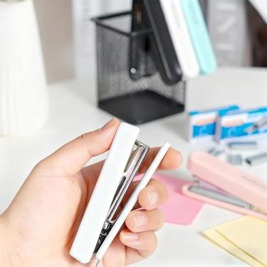 Imagem de Grampeador portátil, capacidade para 10 folhas, grampeador de mesa branco compacto