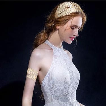 Imagem de Conjunto de joias de noiva com faixa de cabeça de deusa grega, ramo de folha de louro romano, coroa, braço, braço, pulseira ajustável, standard, Liga de aço, Sem Pedra Preciosa