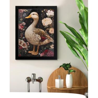 Imagem de Pato Estético Decoração de Parede Floral Vintage Dark Academia Duck Poster Cottagecore Pintura Emoldurada para Casa de Fazenda Decorações de Parede 15,5 x 20,3 cm