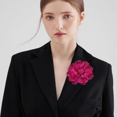 Imagem de Broche grande de flor rosa de tecido delicado alfinetes de lapela elegantes broches de flores broche clássico para festa de casamento dança banquete para mulheres vestido terno cerimônia acessórios de