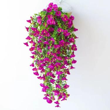 Imagem de Flores artificiais suspensas de 74 cm, flores artificiais realistas para ambientes externos, decoração perfeita para casamentos, festas, atividades internas e externas e vários feriados (rosa vermelha