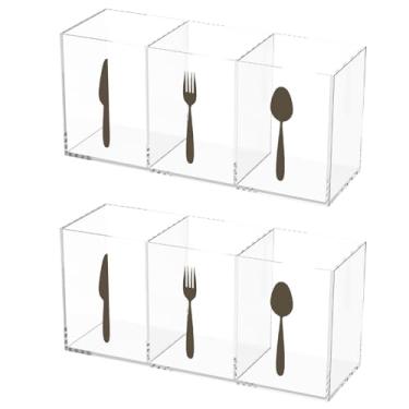 Imagem de Organizador de talheres de acrílico, suporte de colher e garfo, requintado com 3 seções, caixa de armazenamento de talheres de plástico fácil de limpar, grande caixa de armazenamento de talheres para
