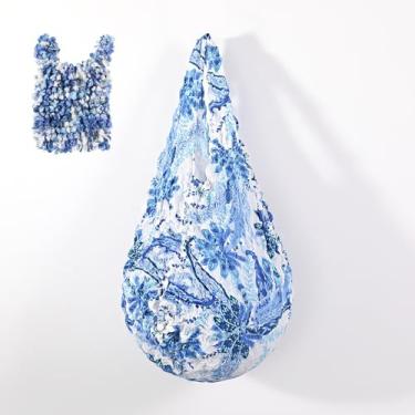 Imagem de Bolsa organizadora elástica com estampa floral e folha, bolsa moderna de grande capacidade para compras ao ar livre, Gelo azul