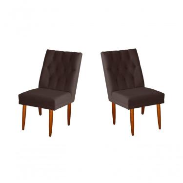 Imagem de Jogo 02 Cadeiras De Jantar Estofada Cozinha Paris Suede Marrom Eli Móveis