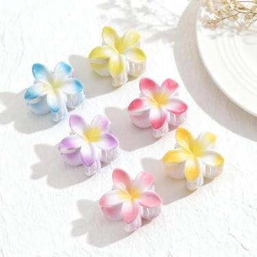 Imagem de Plumeria Conjunto de grampos de cabelo de flor, pacote com 6 acessórios de cabelo de resina, pegas pequenas para pentear, uso diário, viagens, festas