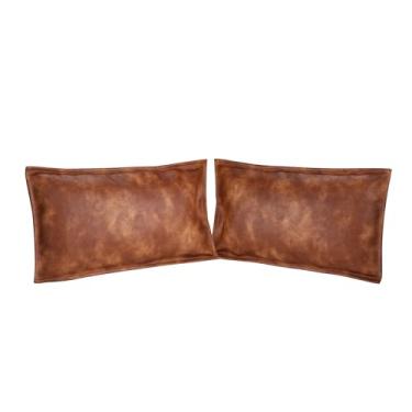 Imagem de Zinkooat Capa de almofada de couro - Material PU flexível e elástico, impermeável e fácil de limpar, capa de almofada 30,5 x 50,8 cm para sofá/cama/carro, conjunto de 2 peças (marrom 30,5 x 50)