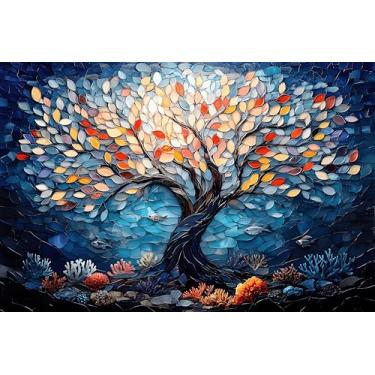 Imagem de PPANGI 1000 peças de quebra-cabeça de madeira árvore da vida, árvore da vida em cima da cena colorida do oceano coral, quebra-cabeça desafiador difícil difícil para adultos, mosaico colorido