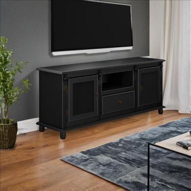 Imagem de Rack Para Tv Com 2 Portas Gaveta E Nicho Pés Torneados - Preto Laca