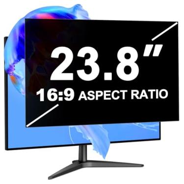 Imagem de LUSA DESIGN Tela de privacidade de 23,8 polegadas para monitor de computador, proporção de 16:9, proteção para os olhos, proteção contra brilho de luz azul, blackout preto removível de 60,5 cm, filtro