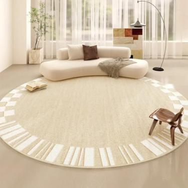 Imagem de Linha minimalista para decoração de sala de estar, tapete redondo, macio e fofo para quarto, tapete de pelúcia grosso para estudo em casa (200x200 cm/J)