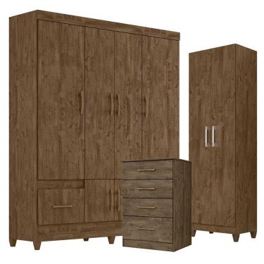 Imagem de Guarda Roupa Casal Ms912 Com Cômoda Ms913 E Armário Multiuso New íris Castanho Wood - Moval