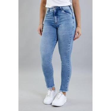 Imagem de Calça Jeans Skinny Feminina Cintura Alta Barra Desfiada-Feminino