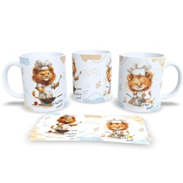 Imagem de Caneca de Cerâmica com Leão Roqueiro, Design Artístico, Estampa Musical em Jeans, Xícara para Café e Chá, 325ml (18809)