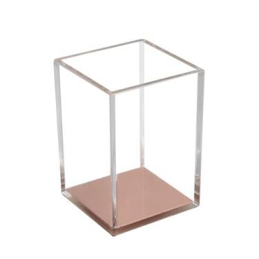 Imagem de Porta-lápis e caneta MultiBey Acrílico Quadrado Rosa Dourado