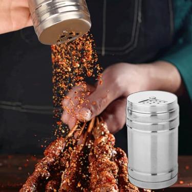 Imagem de Saleiro e pimenteiro de aço inoxidável, saleiro de metal com orifícios ajustáveis, latas de tempero, dispensador de especiarias para cozinha, mesa de jantar, cozinha, pastelaria, acampamento (pequeno