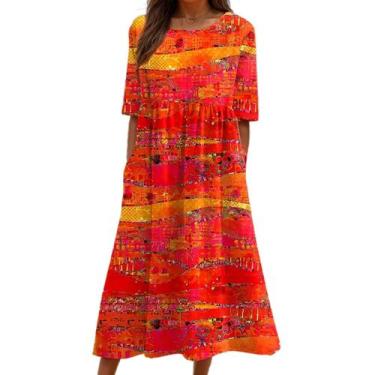 Imagem de Vestido maxi Akivide Summer Boho Floral de manga curta para mulher