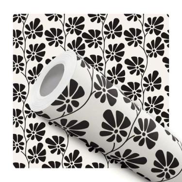 Imagem de Papel de Parede Vinílico Folhas Flor Preto e Branco Sala Quarto 5m - D