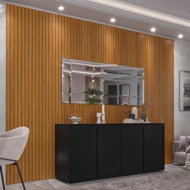Imagem de Painel Ripado 318cm Com Buffet 4 Portas Oslo 180cm - Preto e Cedro