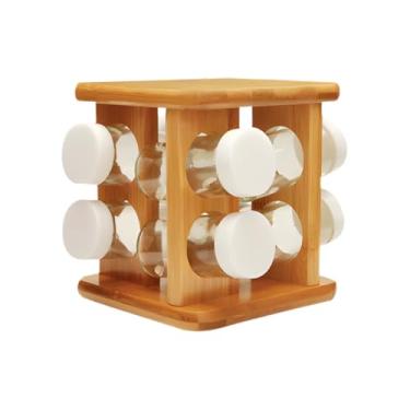 Imagem de Organizador Giratório Cozinha Porta Temperos Bancada Bambu (Porta Temperos 9 Frascos)
