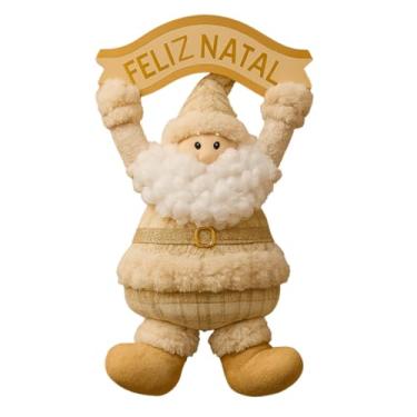 Imagem de Boneco Papai Noel Plush com Placa Pendurar Dourado begê 40x25cm Marrom Árvore Led Luzes Guirlanda Decoração Enfeite Nata