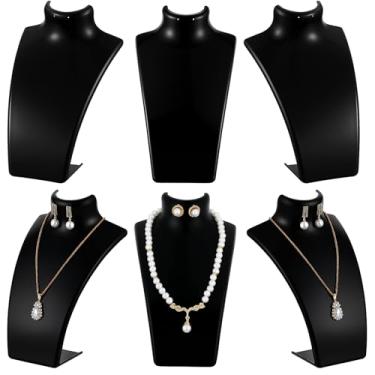 Imagem de AceOrbit 6 peças de exibição de colar de acrílico para vendedores, suporte de busto de joias preto, 19 x 12 x 5,36 cm, manequim de exibição de joias para brincos, colar, loja de varejo e feiras