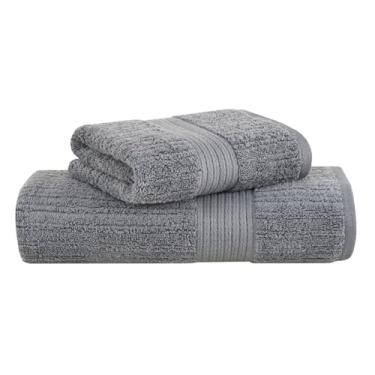 Imagem de Buddemeyer, Kit Jogo de Toalhas Buddemeyer 2 Peças Banhão e Rosto Fio Penteado Canelado 100% Algodão Ultrasoft Cor:Cinza 1839