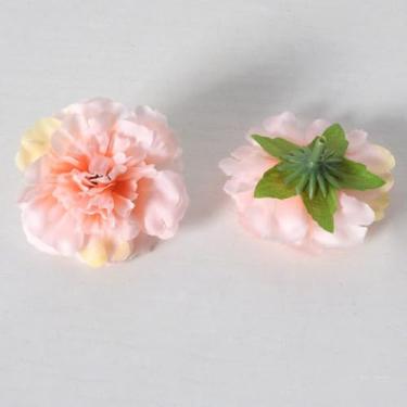 Imagem de 10 peças de flores artificiais – flores de cravo rosa claro com folhas, arranjos florais falsos para casa, banheiro, escritório, mesa, mesa central, prateleira, decorações de casamento