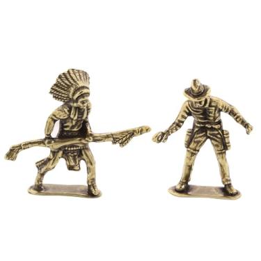 Imagem de Estatuetas em miniatura de cowboy com pistola dupla de guerreiro indiano ocidental, estátua de metal, coleção de artesanato, escritório, casa, estudo, mesa, ornamento, bonsai, micro paisagem