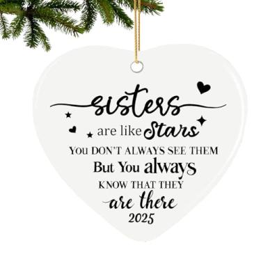 Imagem de 2025 Sister are Like Stars Lembrança Coração Cerâmica Presente para Irmã de Irmã Melhor Amigo BFF Bestie Aniversário Mulheres Ornamento de Natal Presente