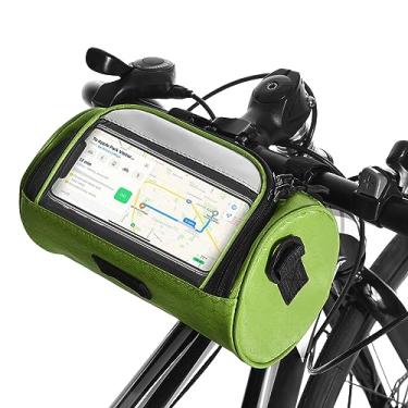 Imagem de Bolsa para guidão de bicicleta, bolsa de armazenamento para quadro frontal de bicicleta, bolsa para montagem de celular com alça de ombro removível
