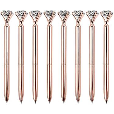 Imagem de Hlily 8 Peças Atualizadas Canetas Esferográficas De Ouro Rosa Diamante Com Grande Colorido Diamante Bling Metal Caneta Esferográfica Material De Escritório Canetas De Presente, X,Dourado