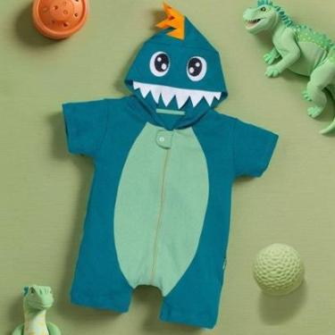 Imagem de Macacão Infantil Curto Com Capuz Bordado Dino Verde-Masculino