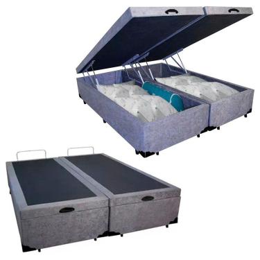 Imagem de Cama Box Baú Queen Bipartido Suede Sereneprime Cinza 158x198x44.
