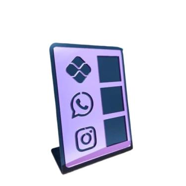 Imagem de Placa Pix Display em Plastico PS Mesa Balcão PIX Zap Instagram Interativo (ECONÔMICO)(Preto & Roxo)