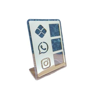 Imagem de Placa Pix Display em Plastico PS Mesa Balcão PIX Zap Instagram Interativo (ECONÔMICO)(Transparente & Dourado)