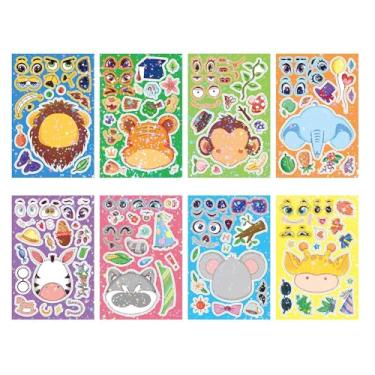 Imagem de 8 peças de adesivos de animais fofos Make A Face, adesivos para lembrancinhas de festa, arte, artesanato, jogos, prêmios de atividade escolar, adesivos à prova d'água para meninas, meninos, crianças