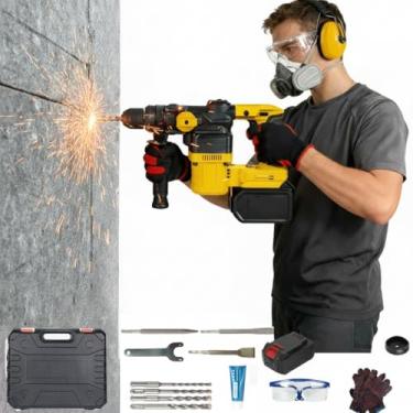 Imagem de Martelete Rompedor A Bateria 220v 3 Em 1 - furadeira martelete Sem Escovas, Embreagem De SegurançA, Maleta Com Brocas, Luvas E AcessóRios (1 Bateria + Carregador)