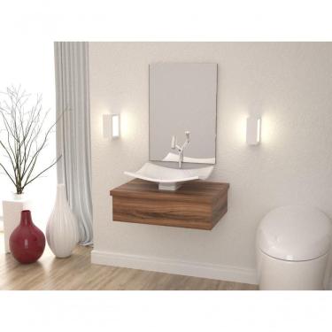 Imagem de Conjunto Bancada C-cuba F44 E Espelheira Metrópole 601 Carvalho Dark Nogal