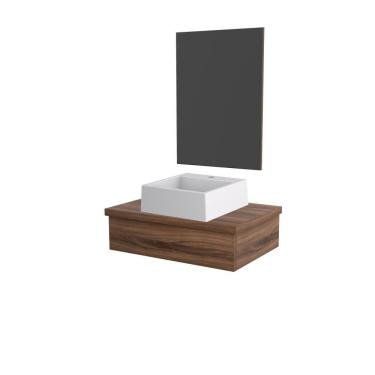 Imagem de Conjunto Bancada C-cuba Q355 E Espelheira Metrópole 601 Carvalho Dark Nogal