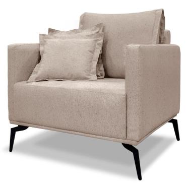 Imagem de Poltrona Sala De Estar Liv 1 Lugar Pes Aço Linho Areia Ezz Areia
