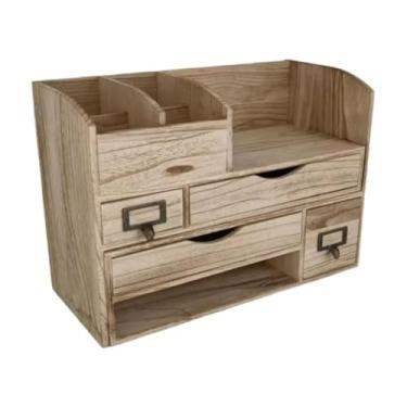 Imagem de MotiveTech Organizador de mesa com gavetas, prateleira de madeira, caixa de armazenamento, design vintage, prático, expositor, caixa de maquiagem para