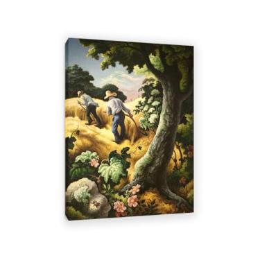 Imagem de Thomas Hart Benton Impressão em tela Julho Hay pinturas famosas arte de parede Thomas Hart Benton pôster decoração de casa para quarto sala de estar escritório 70 x 50 cm (28 x 20 pol) moldura interna