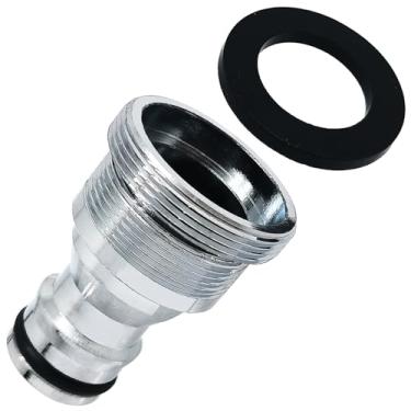Imagem de 1 kit adaptador de conector rápido de torneira de latão, rosca macho de 28 mm x conector de passo de 1 mm, adaptador universal de torneira para máquina de lavar e lavadora de pressão (prata)