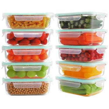 Imagem de Kit 10 Potes de Vidro Borossilicato Tampa Hermética 640ml Verde Yikasa